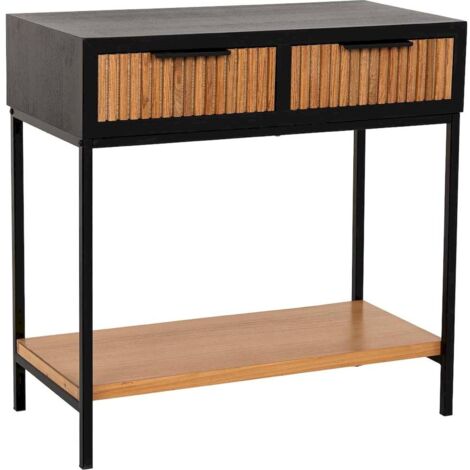 Table d entrée industrielle bois et métal marron noir - Bois marron foncé et noir