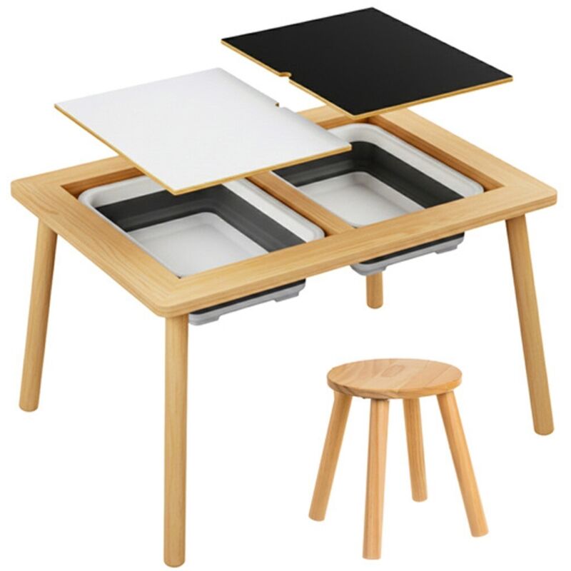 Table d'activité sensorielle Montessori en bois avec bacs de rangements et tabouret pour enfant dès 3 ans Table d'activité sensorielle Montessori en bois avec bacs de rangements et tabouret pour enfant dès 3 ans