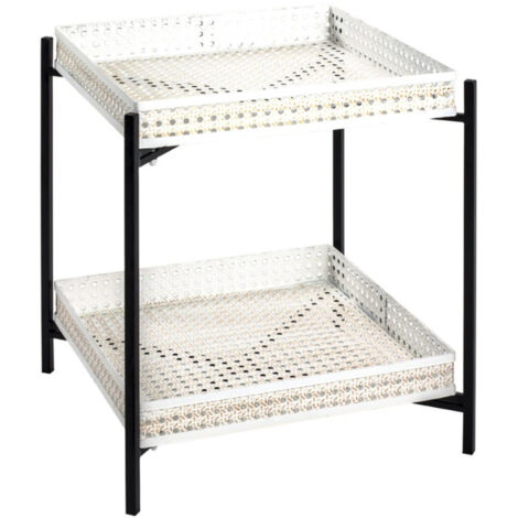 Table d'Appoint 2 Niveaux "Cannage" 50cm Blanc