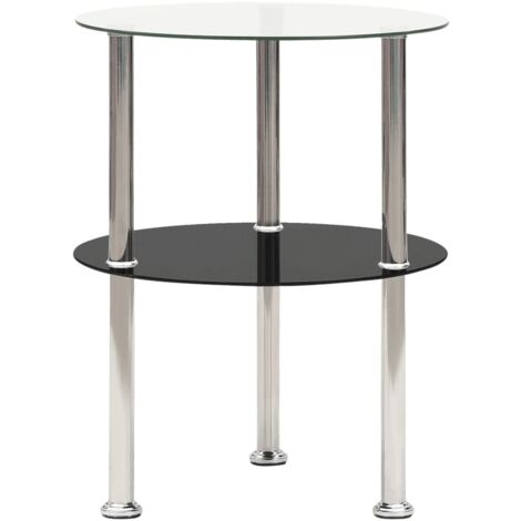 Table d'appoint 2 niveaux Transparent et noir 38cm Verre trempé vidaXL