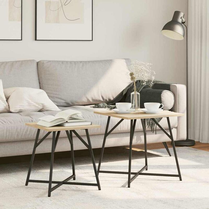 Ensemble de tables d'appoint 2 pcs Chêne et noir