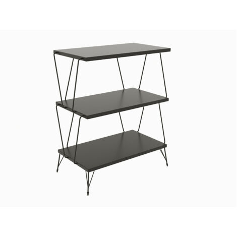 Table d'appoint 3 étages Ozone Métal Noir et Bois Anthracite