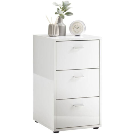 Table d'Appoint 3 Tiroirs Design "Gania" 62cm Blanc Laqué
