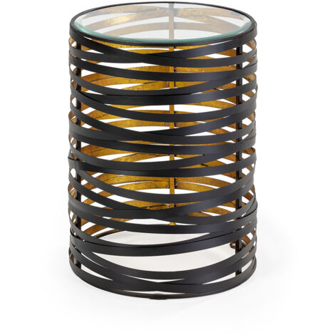 Table d'appoint 40x40x56 Verre/Métal Noir/Or