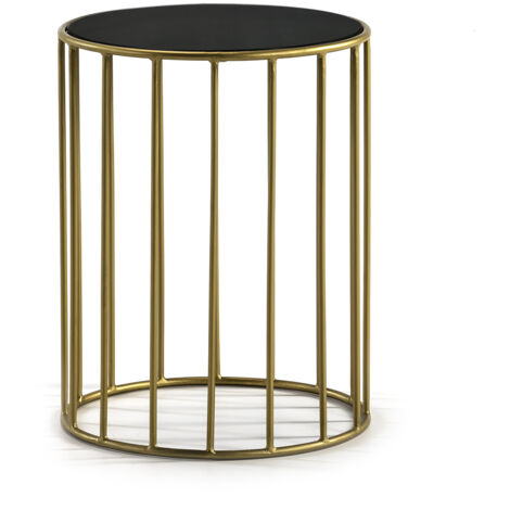 Table d'appoint 43x43x56 Miroir Noir/Métal Doré