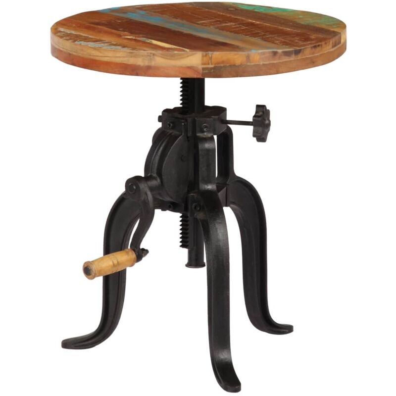 Vidaxl – Table d'appoint en bois de récupération 45x (45-62) cm – Hauteur réglable – Pieds en fonte pour stabilité – Finition polie et laquée
