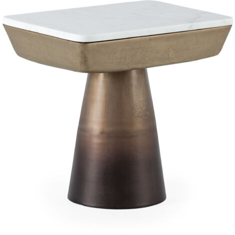 Table d'appoint 45x33x42 Métal doré antique/Marbre blanc