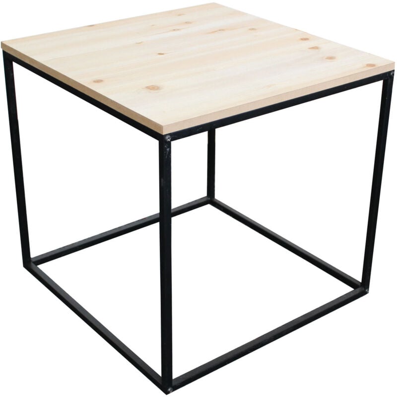 Table d'appoint 45x45x42,5 cm - structure en métal avec plateau en bois