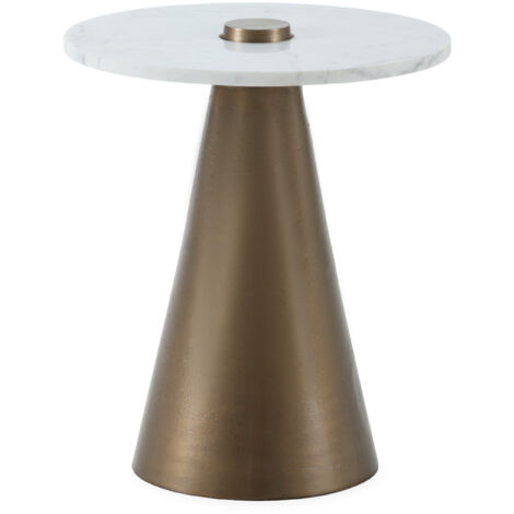 Table d'appoint 45x45x52 Marbre Blanc/Métal Doré Antique