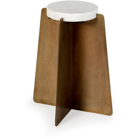 Table d'appoint 45x45x57 Métal/Marbre Doré Antique/Blanc