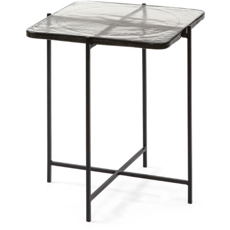 Table d'appoint 46x36x51 Verre Rustique/Métal Noir