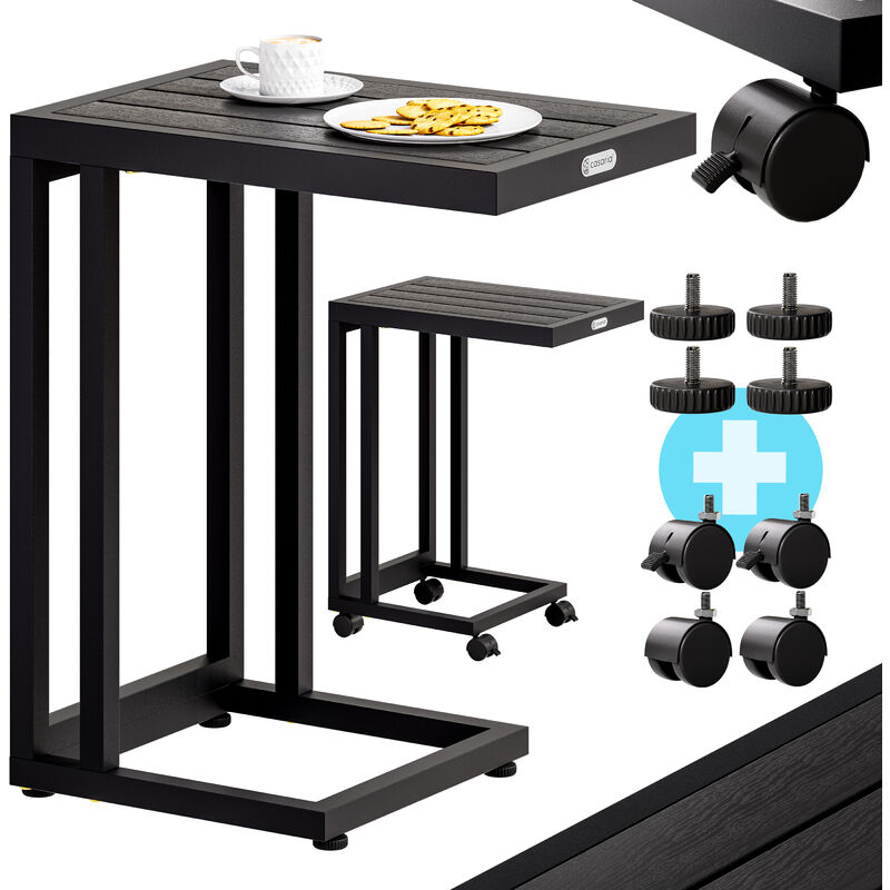 Casaria - Table d'appoint 50x40x66 cm en forme 'c' wpc Plateau de table avec roulettes Extérieur Intérieur Table de salon Noir
