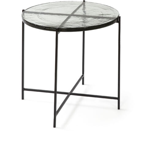 Table d'appoint 51x51x51 Verre Rustique/Métal Noir
