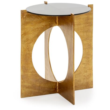 Table d'appoint 51x51x56 Métal doré/Verre noir