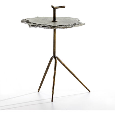 Table d'appoint 52x48x70 Métal doré/Pierre grise