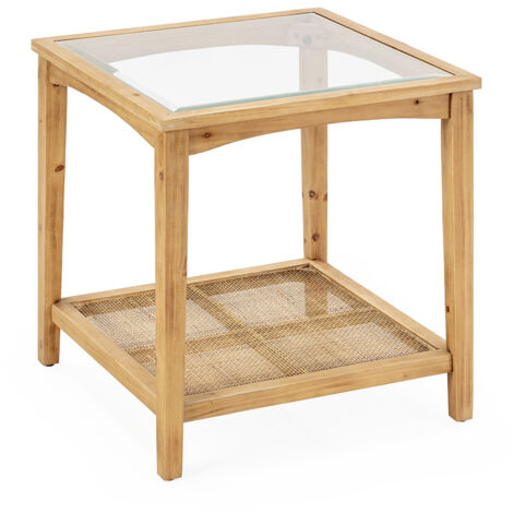 Table d'appoint 56x56x56 Bois Naturel/Rotin