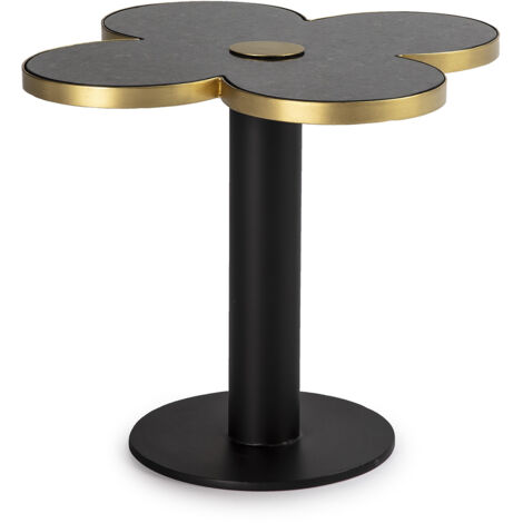 Table d'appoint 60x60x50 Granit Noir/Métal Doré/Noir