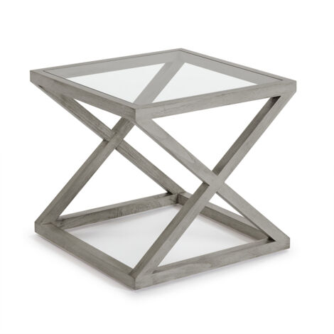 Table d'appoint 60x60x55 Verre/Bois Voile Gris