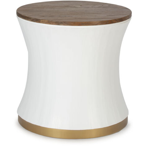 Table d'appoint 60x60x60 Bois Naturel/Blanc/Métal Doré