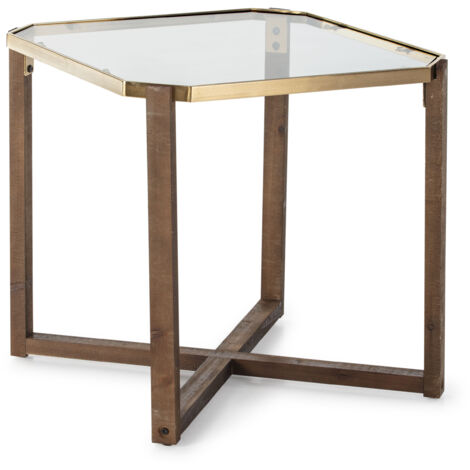 Table d'appoint 60x60x60 Verre/Bois/Métal doré