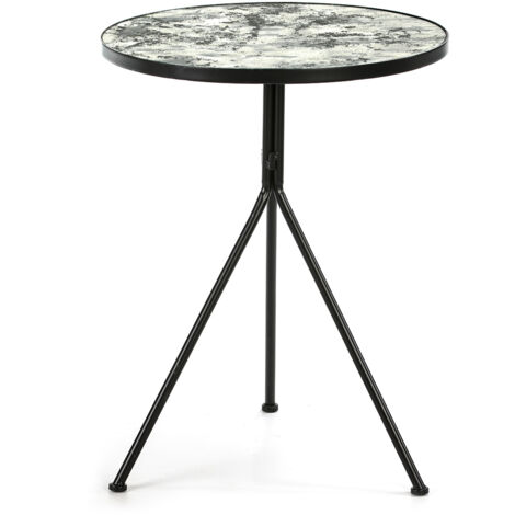 Table d'appoint 60x60x78 Miroir Vieilli/Métal Noir