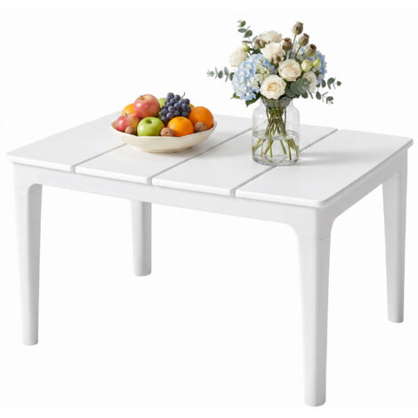 Table d'appoint 70x53cm rectangulaire pour jardin, table de balcon résistante aux intempéries en plastique crème, charge max 35kg