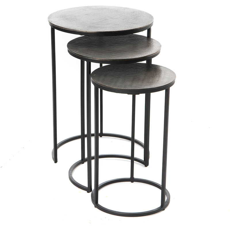 Amadeus - Set de 3 Bout de canapé rond silv en fonte d'aluminium