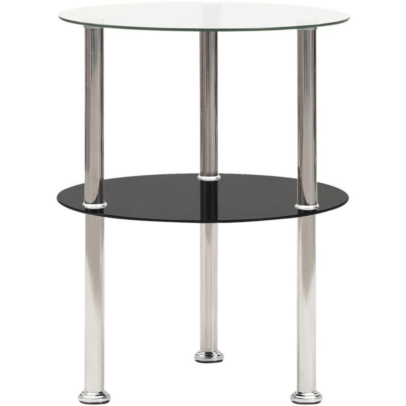 Table d'appoint 2 niveaux Transparent et noir 38cm Verre trempé