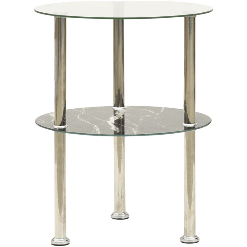 Table 2 niveaux Transparent et noir marbre 38 cm Verre trempé Vidaxl
