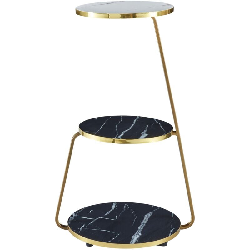 Table d'appoint à 3 niveaux 74 x 46 x 37 cm marbre noir / marbre blanc / doré