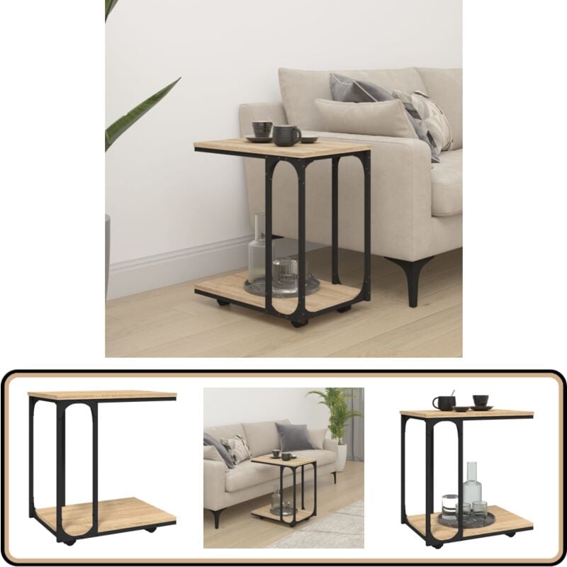 Vidaxl - Table d'appoint à roues Chêne sonoma 50x35x55,5 cm - Table D'appoint - Meuble Industriel - Table Basse - Table Ronde - Table Design