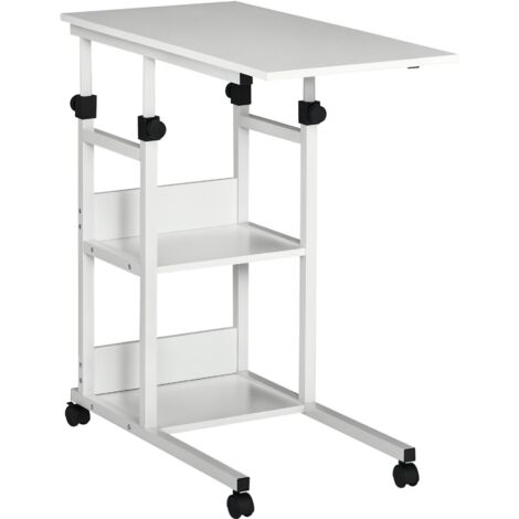 Table d'appoint à roulettes, réglable en hauteur, compacte, 2 étagères, structure en métal, 80 x 40 x 72-82 cm, blanche