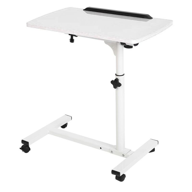 Treetalk - Table d'appoint à roulettes, table d'appoint réglable en hauteur, table de chevet mobile blanche, bureau pliable pour salon, canapé,