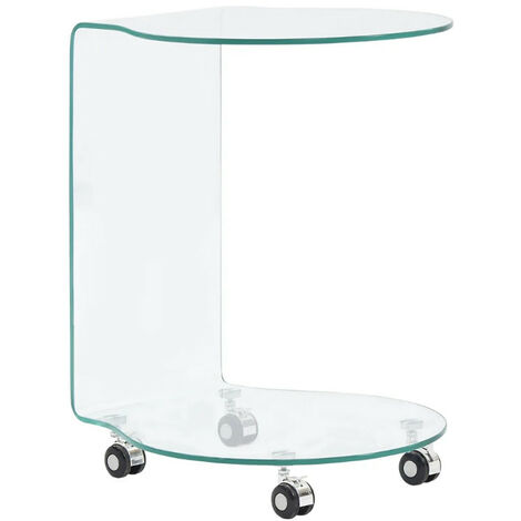 Table d'appoint arrondi sur roulettes verre trempé transparent Niu