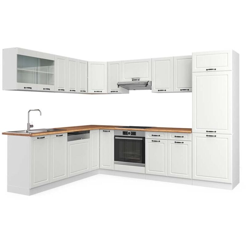 Vicco - Cuisine en angle R-Line, Blanc campagne/blanc, 227 x 287 cm, pt Chêne