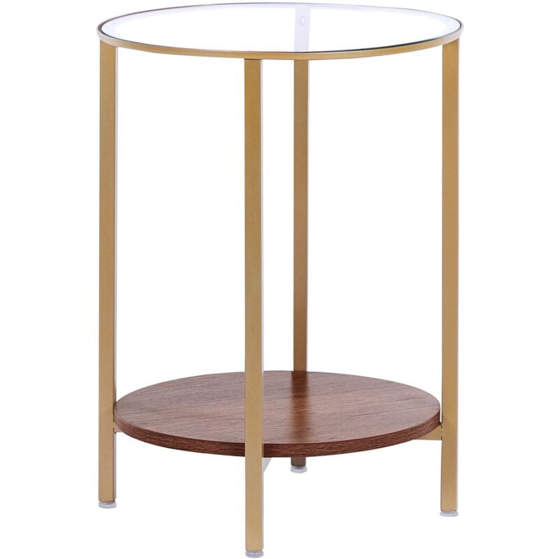 beliani - table de salon glamour au plateau de verre et cadre d'acier etagère couleur bois sombre 55 x 40 cm libby - bois foncé