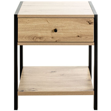 Table d'appoint avec 1 tiroir en bois coloris chêne clair et métal coloris noir -longueur 48 x profondeur 43 x hauteur 60 cm