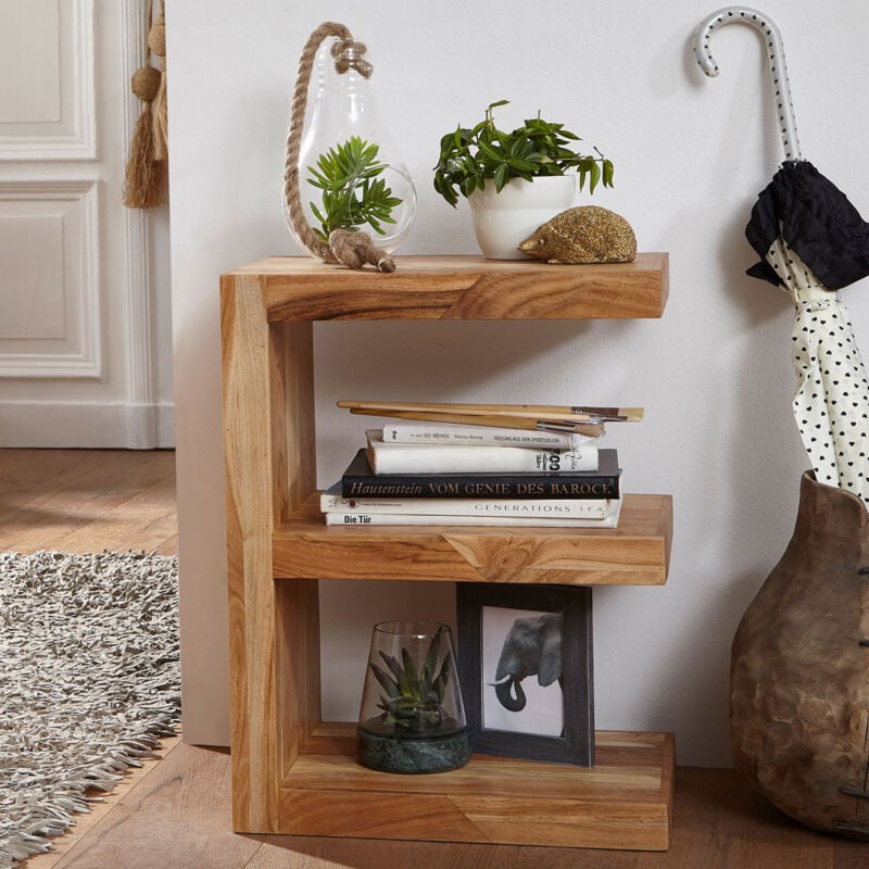 Table d'appoint avec étagères en bois d'acacia naturel