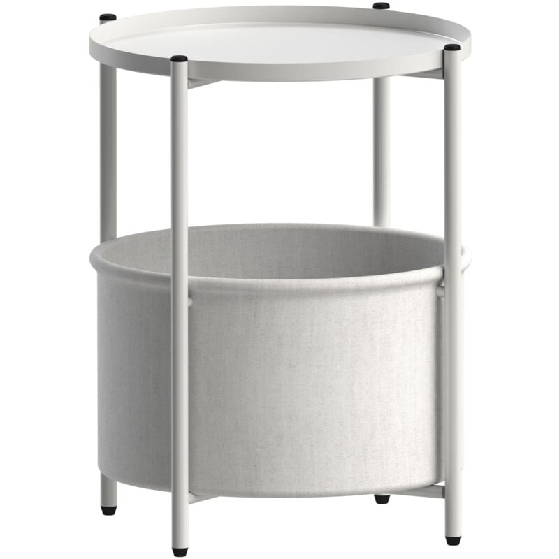 Ml-design - Table d'Appoint Ronde Ø45,5 x h 52,5 cm, Blanc, en Métal, Table Basse avec Panier en Tissu, Plateau Amovible, Table de Salon avec Espace