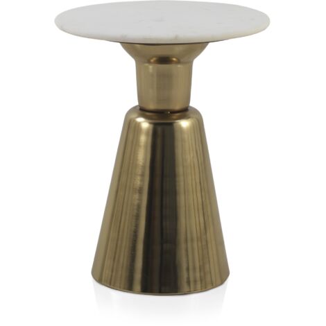 Table d'appoint avec piètement en métal doré et plateau en marbre blanc
