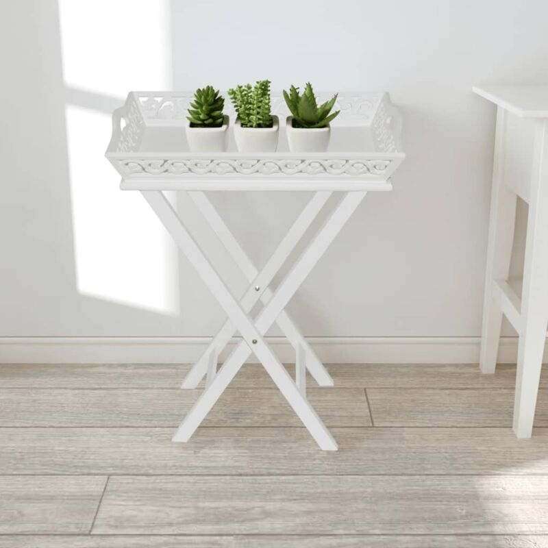 Vidaxl – Table d'appoint bout de canapé blanc MDF et bois de pin – Plateau 57x37cm – Hauteur 72,5cm – Design pliable pour rangement facile