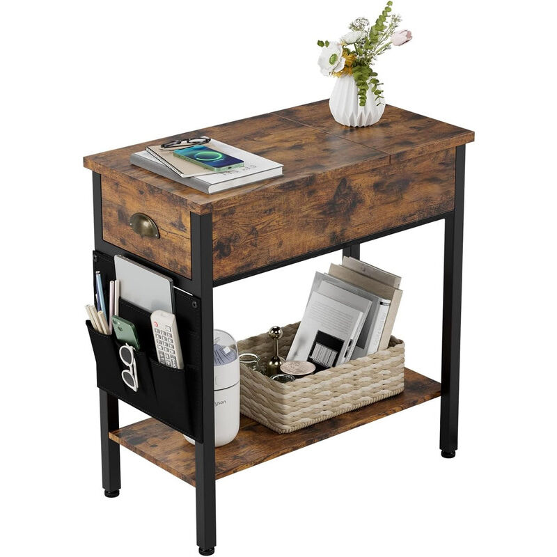 Table d'appoint avec plateau pliant, table basse et table de chevet, avec étagère et sac en tissu, idéale pour salon, chambre, rétro