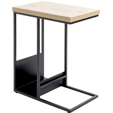 Table d'appoint avec porte-revue integré coloris chêne / noir - Longueur 50 x Profondeur 30 x Hauteur 60 cm