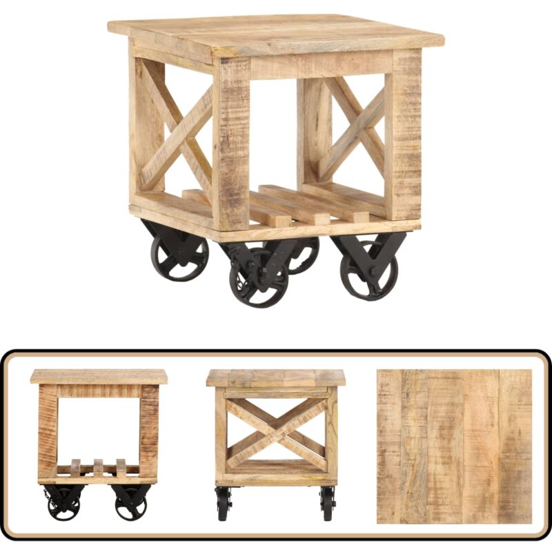 Vidaxl - Table d'appoint avec roues 40x40x42 cm Bois de manguier brut - Table D'appoint - Table Basse - Meubles Vintage - Mobilier Rustique - Table