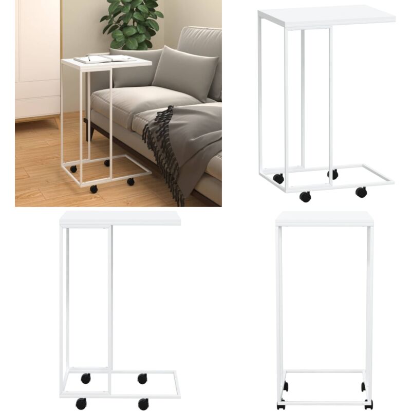 Vidaxl - Table d'appoint avec roues Blanc 40x30x63,5cm Bois d'ingénierie - Table D'appoint - Table Basse - Meuble Salon - Bout De Canapé - Table