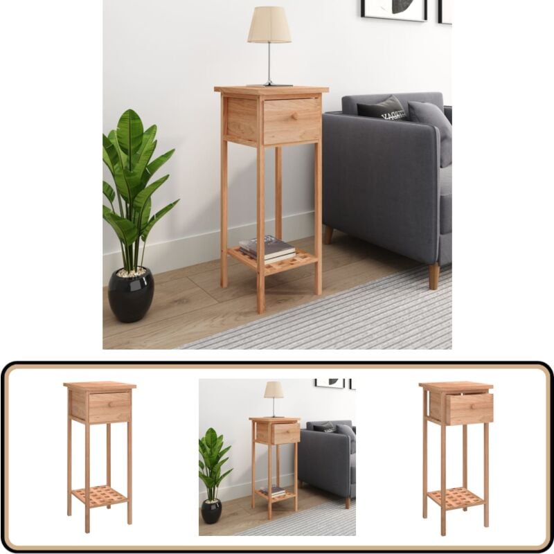 Vidaxl - Table d'appoint avec tiroir 25x25x60 cm Bois massif de noyer - Table Basse - Meuble Rustique - Table D'appoint - Rangement Tiroir - Table