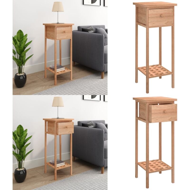 Table d'appoint avec tiroir 25x25x60 cm Bois massif de noyer - Table Basse - Meuble Rustique - Table D'appoint - Rangement Tiroir - Table Nuit - Home