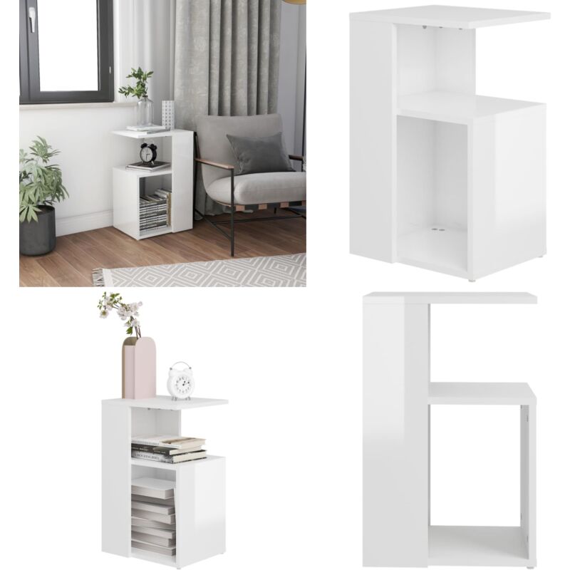 Vidaxl - Table d'appoint Blanc brillant 36x30x56 cm Bois d'ingénierie - Table D'appoint - Table Basse - Meuble Design - Mobilier Blanc - Table En