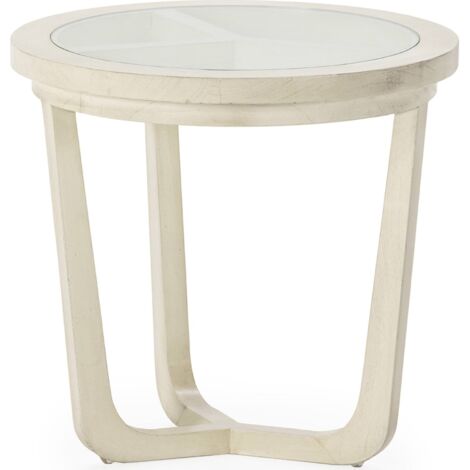 Table d'appoint blanc voilé bois de cèdre et verre élégant - blanc voilé et verre transparent