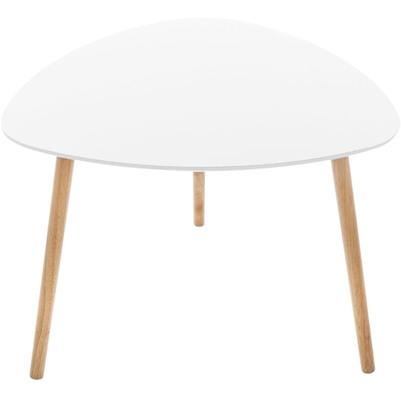 Table d'appoint blanche de style scandinave, 3 pieds obliques et panneau triangulaire à bords profilés